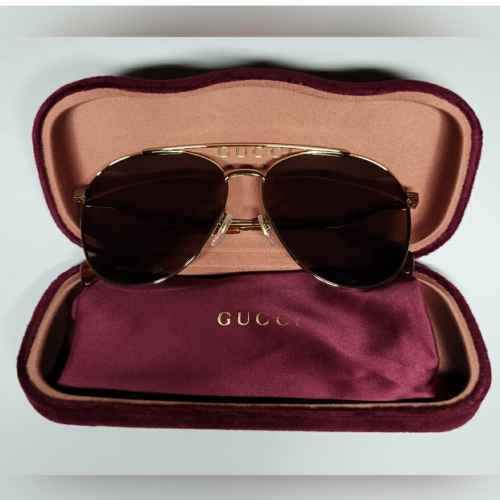 NEW Gucci Aviator Sunglasses Endura Gold Brown Lens